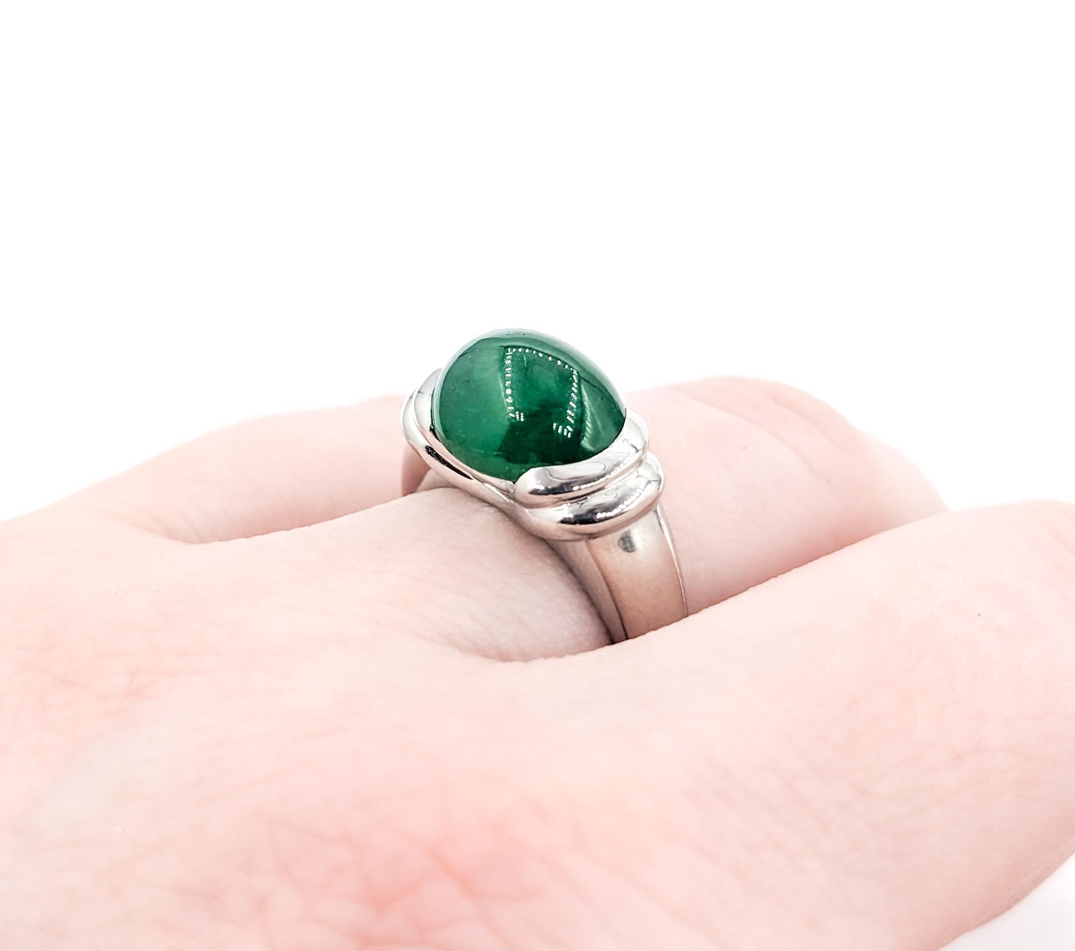 Contemporary Half Bezel 5.27ct Cabochon Emerald Ring In Platinum For Sale