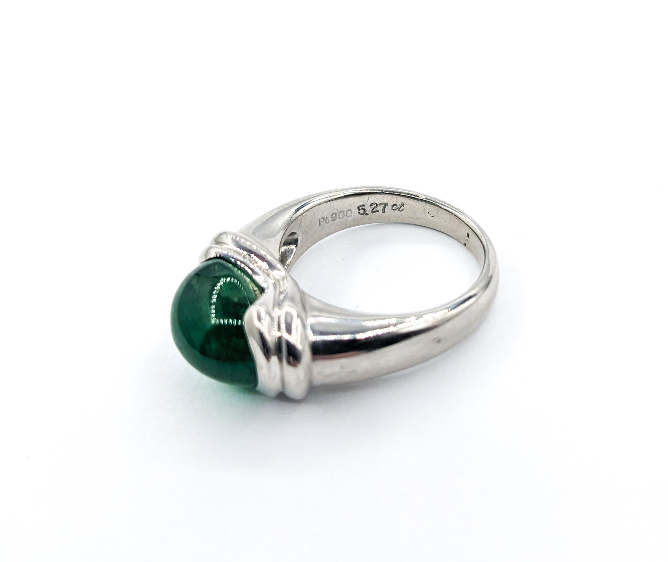 Women's Half Bezel 5.27ct Cabochon Emerald Ring In Platinum For Sale