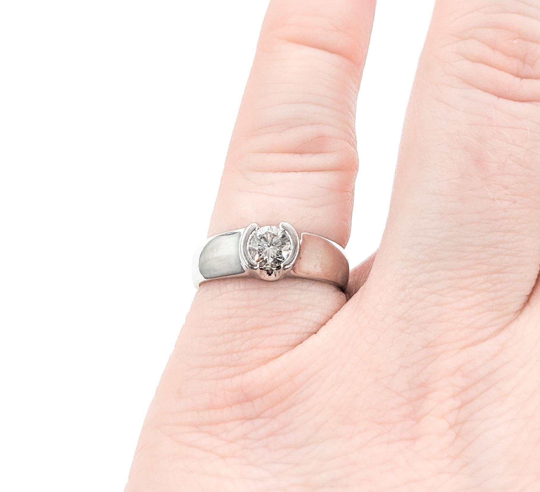 Contemporary Half Bezel Diamond Engagement Ring In Platinum For Sale