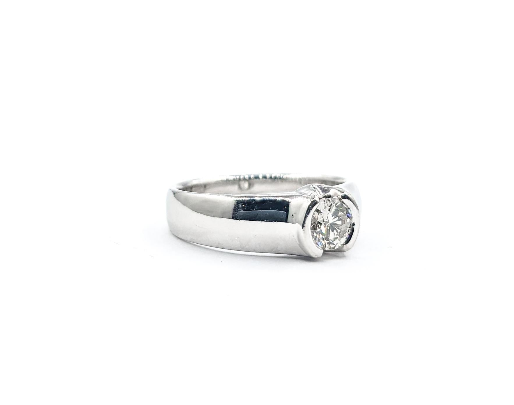 Women's Half Bezel Diamond Engagement Ring In Platinum For Sale