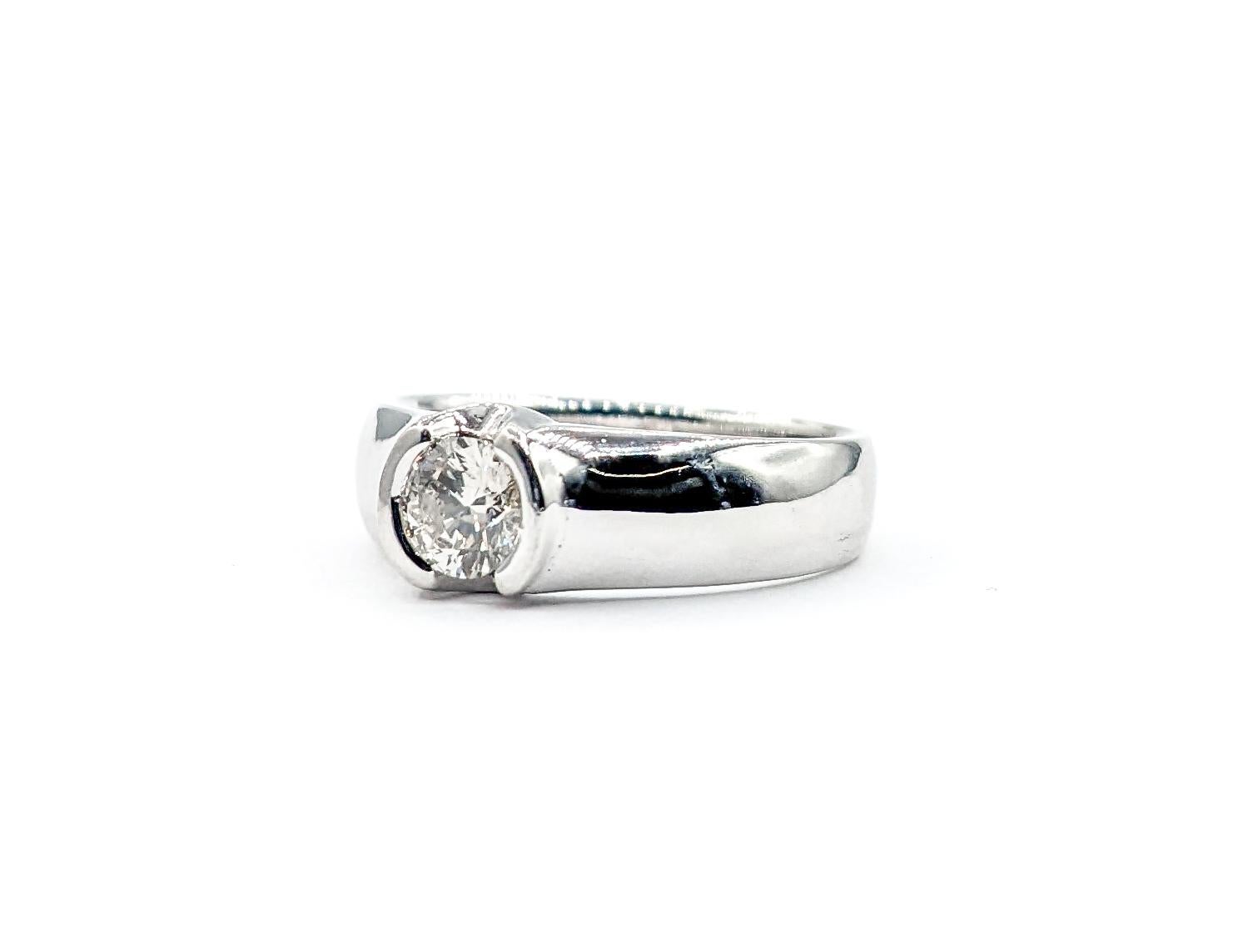 Half Bezel Diamond Engagement Ring In Platinum For Sale 2