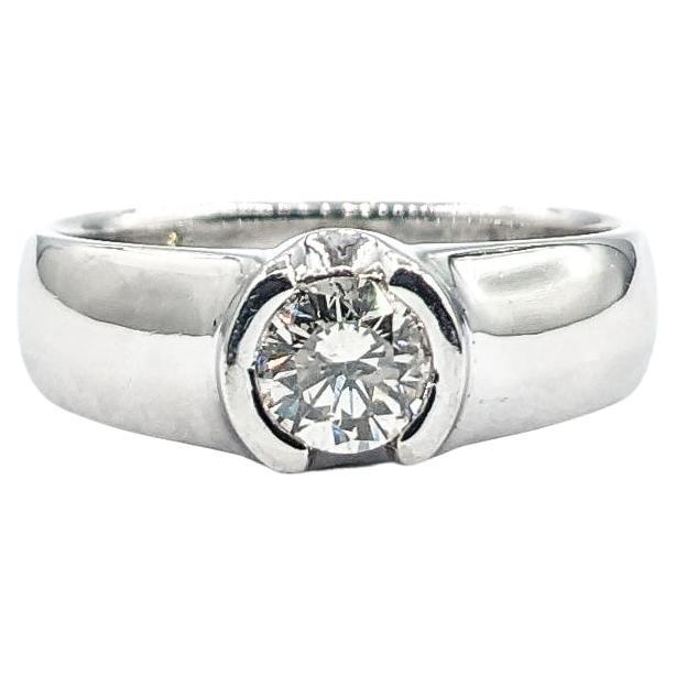 Half Bezel Diamond Engagement Ring In Platinum For Sale