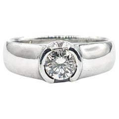 Retro Half Bezel Diamond Engagement Ring In Platinum