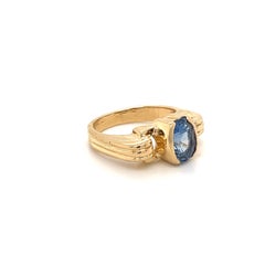Half Bezel Set 2 Carat Oval Blue Sapphire Vintage Ring in 14k Gold