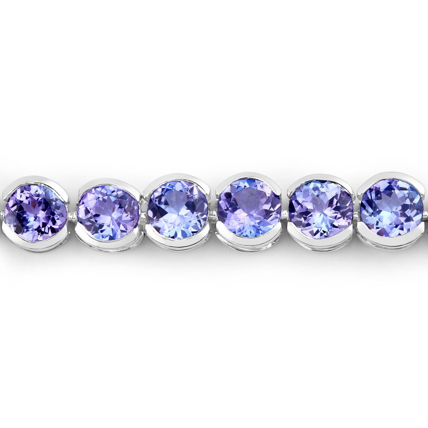 Pulsera de tenis con medio bisel engastado con tanzanita 12,5 quilates Oro blanco de 14 quilates Corte redondo en venta