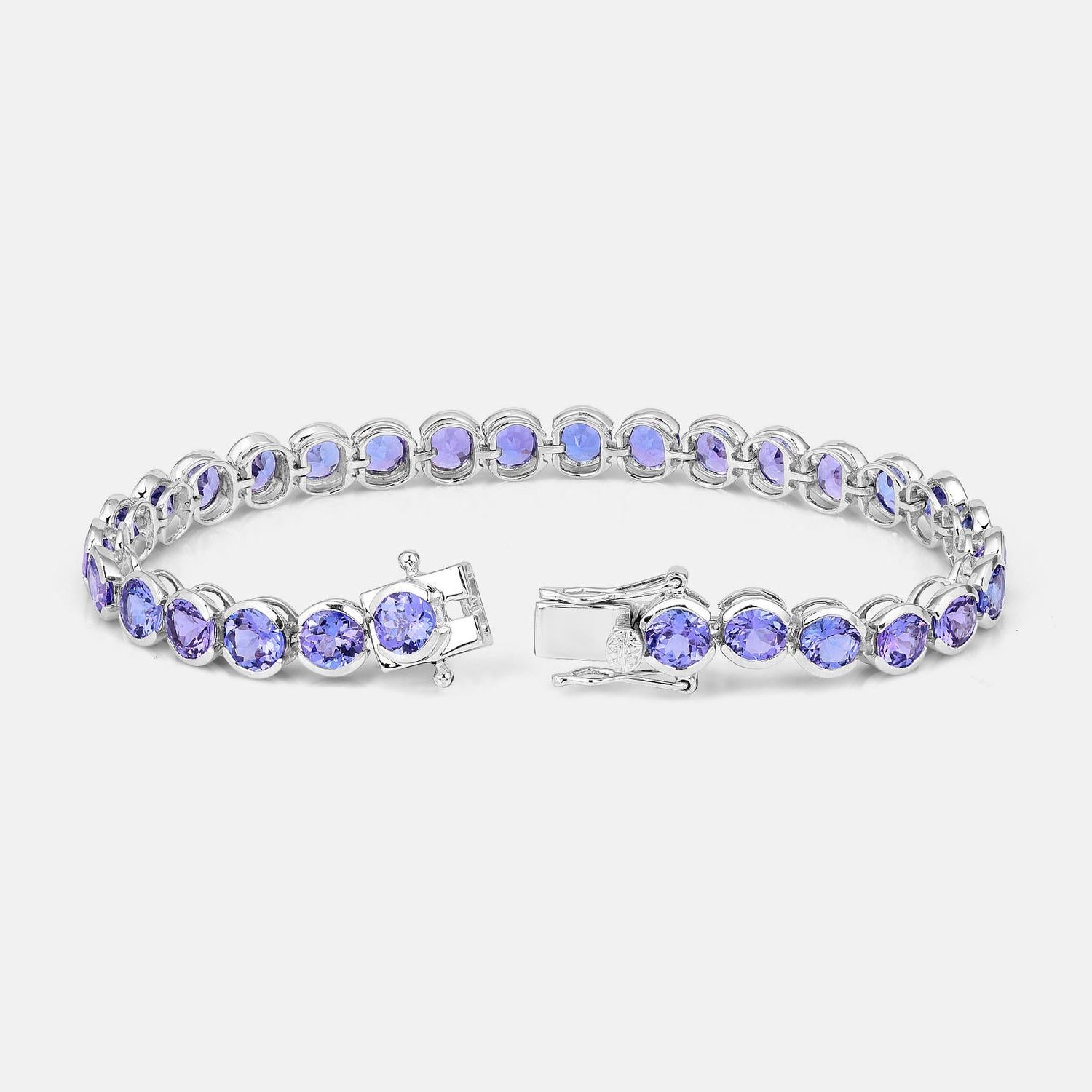 Pulsera de tenis con medio bisel engastado con tanzanita 12,5 quilates Oro blanco de 14 quilates en Excelente estado para la venta en Punta Gorda, FL
