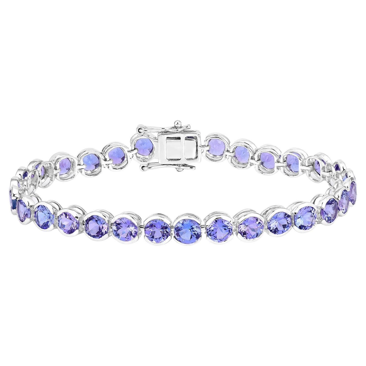 Half Bezel Set Tanzanite Tennis Bracelet 12.5 Carats 14K White Gold