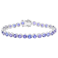 Half Bezel Set Tanzanite Tennis Bracelet 12.5 Carats 14K White Gold