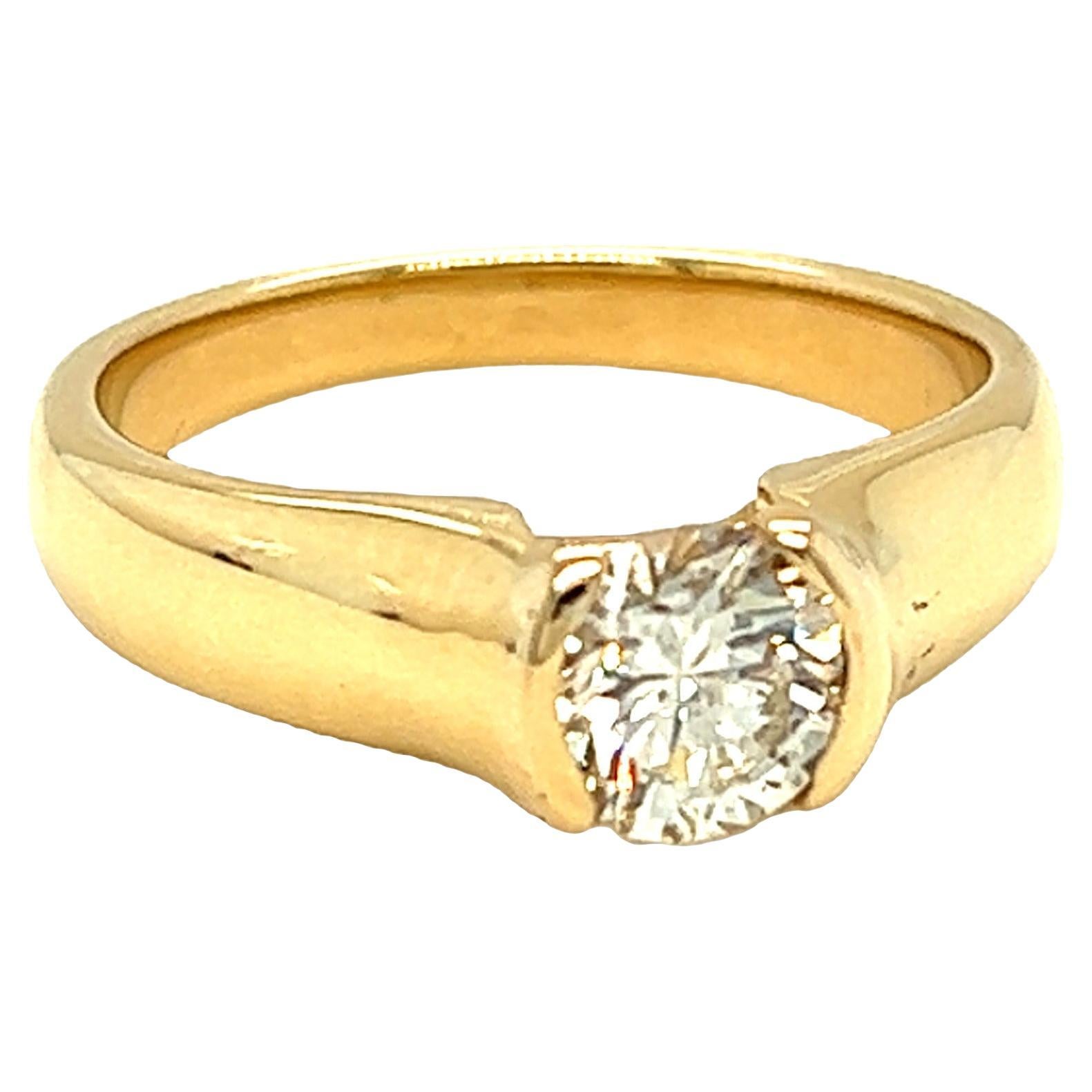 Half Bezel Solitaire Engagement Ring in 14k Yellow Gold For Sale