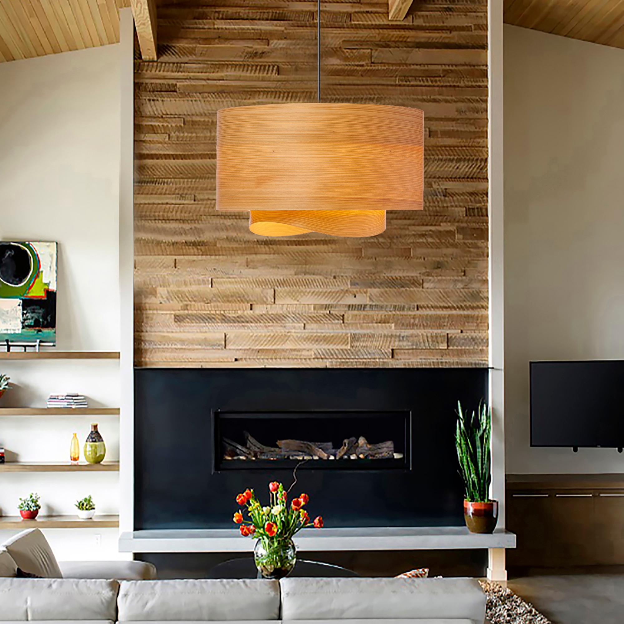 The Half BOWEN pendant light is a stunning, contemporary Mid-Century Modern light fixture with a Scandinavian composition and cypress wood veneer construction. Inspired by Danish modern design, the Half BOWEN pendant light's minimalist silhouette