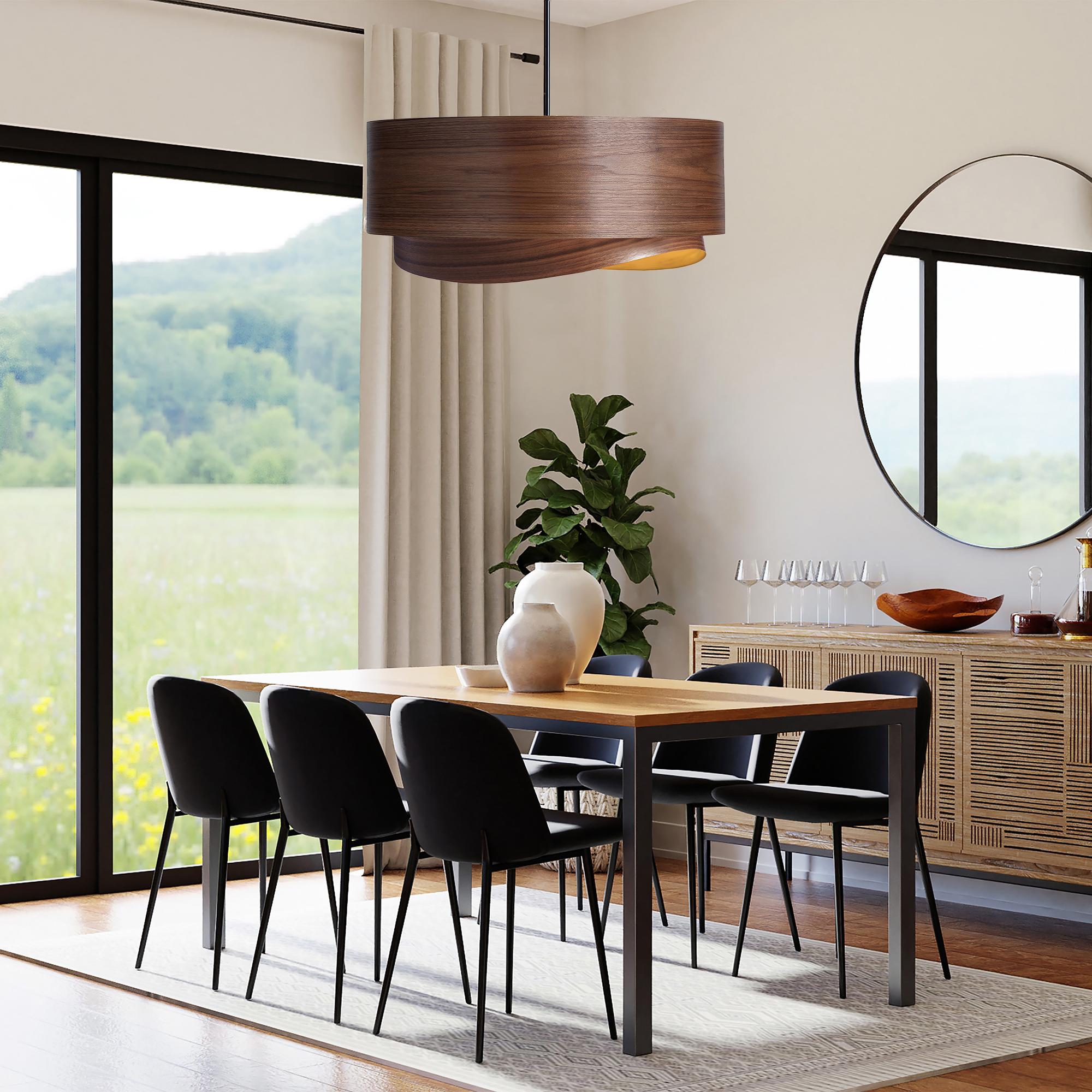 The Half BOWEN pendant light is a stunning, contemporary Mid-Century Modern light fixture with a Scandinavian composition and walnut wood veneer construction. This limited-edition piece is made with walnut wood, which is prized by designers for its