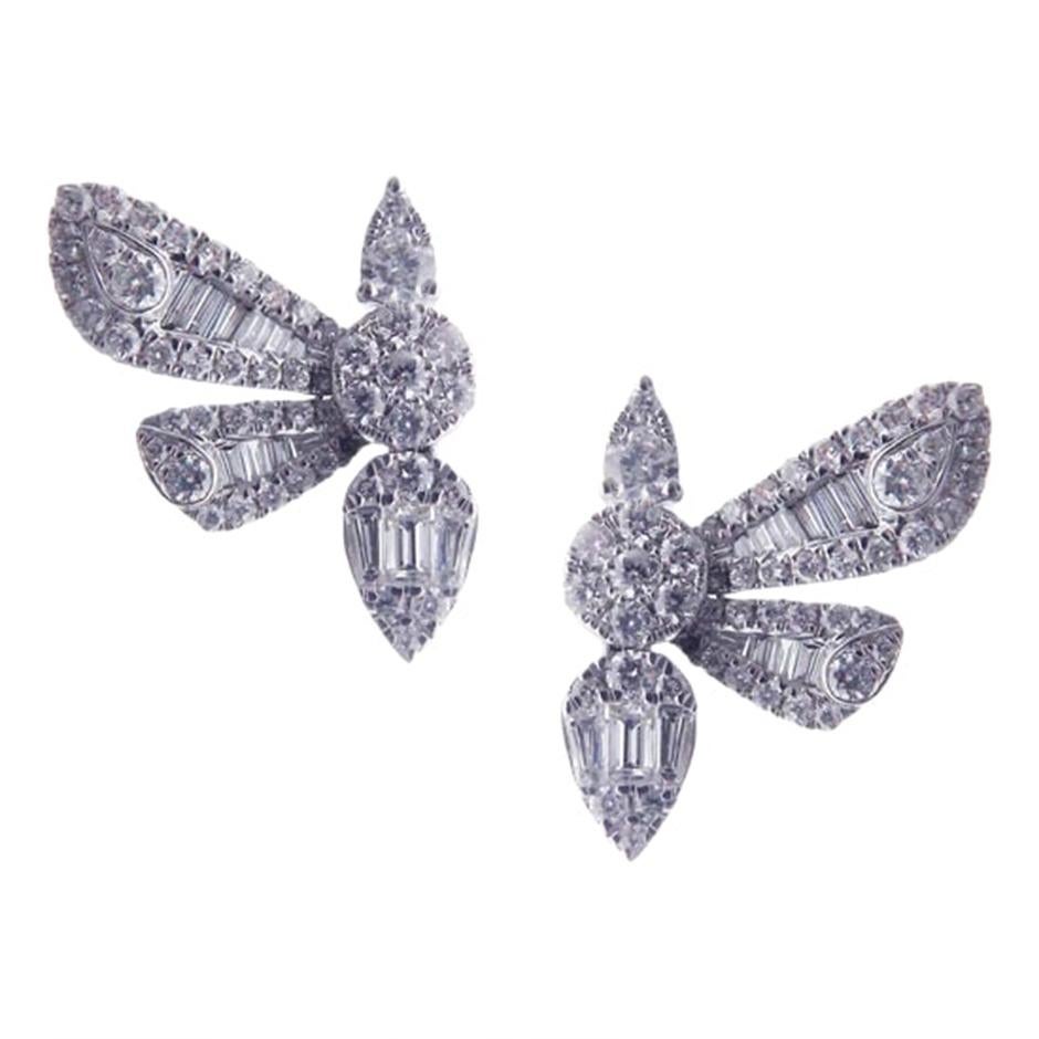 Modern Half Butterfly Diamond Baguette Earring Ring Set For Sale
