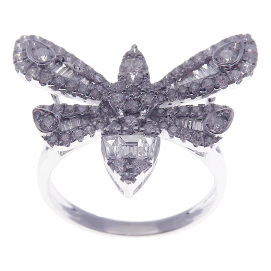 Women's Half Butterfly Diamond Baguette Earring Ring Set For Sale