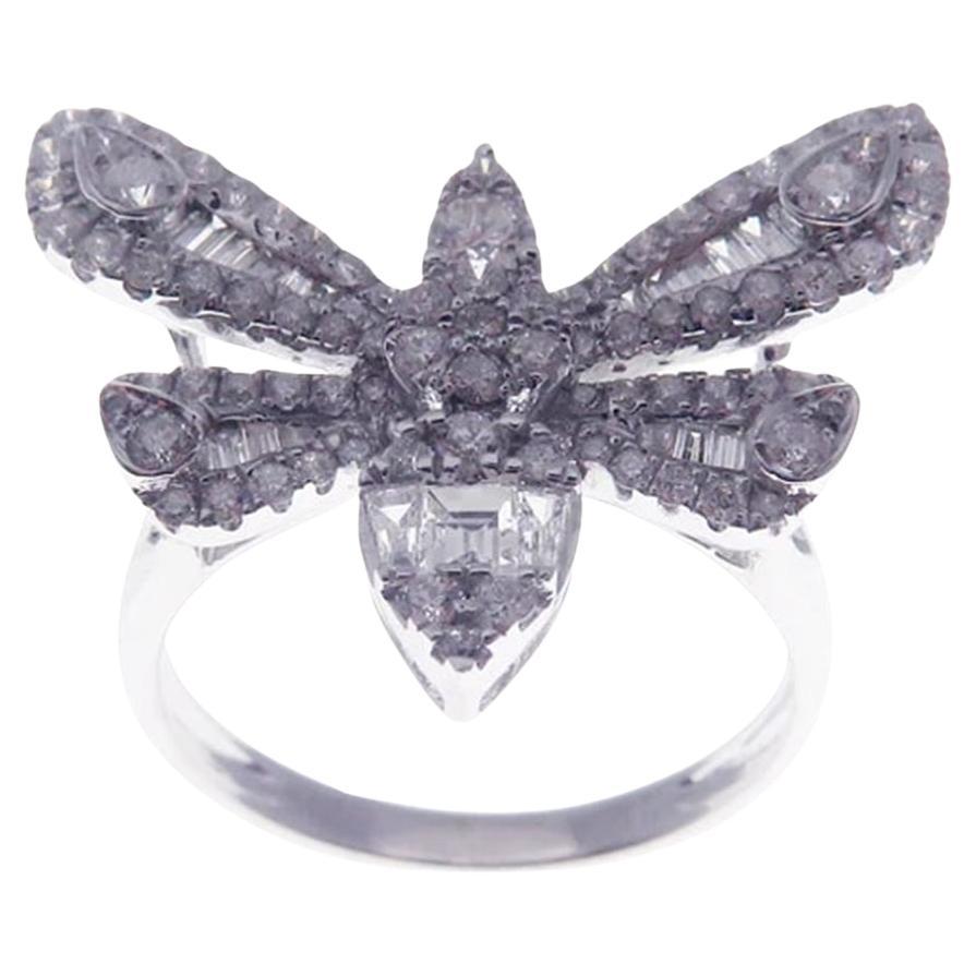 Half Butterfly Diamond Baguette Earring Ring Set For Sale