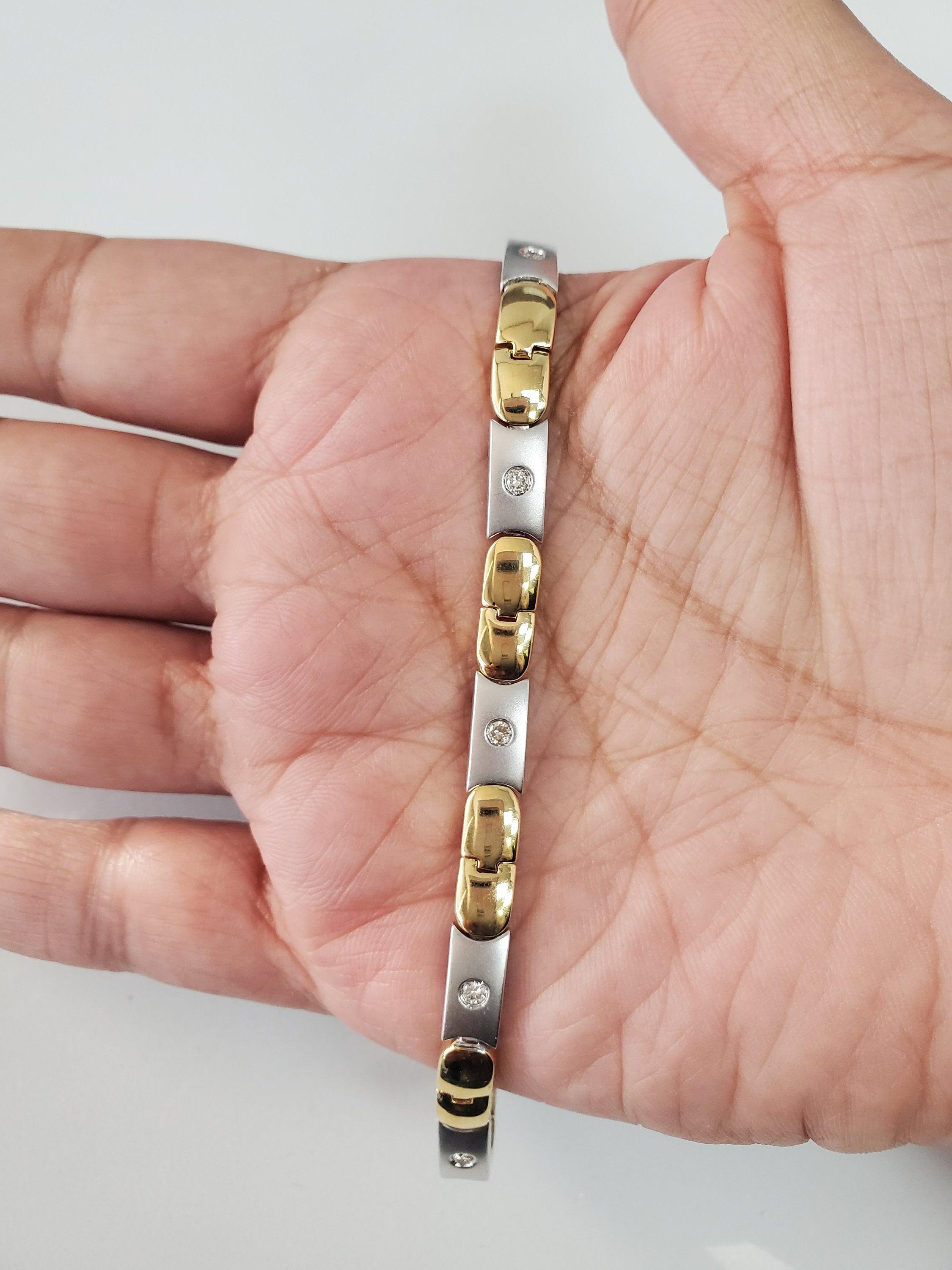 Half Karat 14k zweifarbiges Diamant-Tennisarmband mit Diamanten (Rundschliff) im Angebot