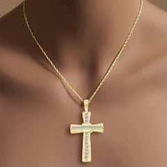 Half Carat Antique Style Diamond Cross Necklace 14k Yellow Gold