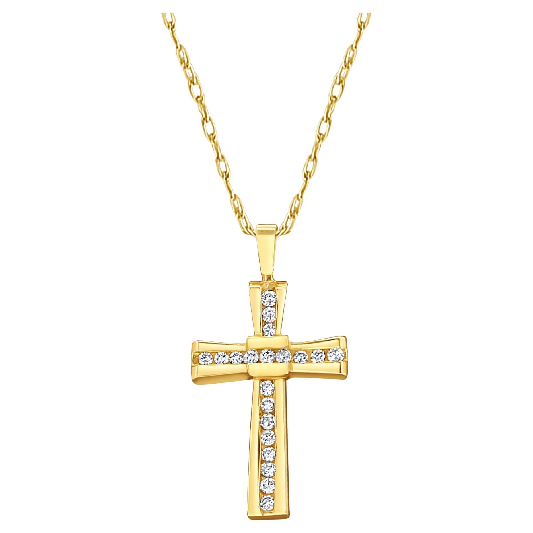 Half Carat Antique Style Diamond Cross Necklace 14k Yellow Gold