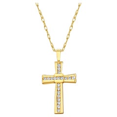 Halskette 14k Gelbgold mit halber Karat antikem Diamantkreuz im antiken Stil