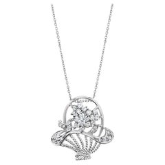 Half Carat Diamond Basket of Flowers Necklace.50cttw 18k White Gold