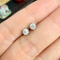 Half Carat Diamond Basket Studs Earrings 14k White Gold