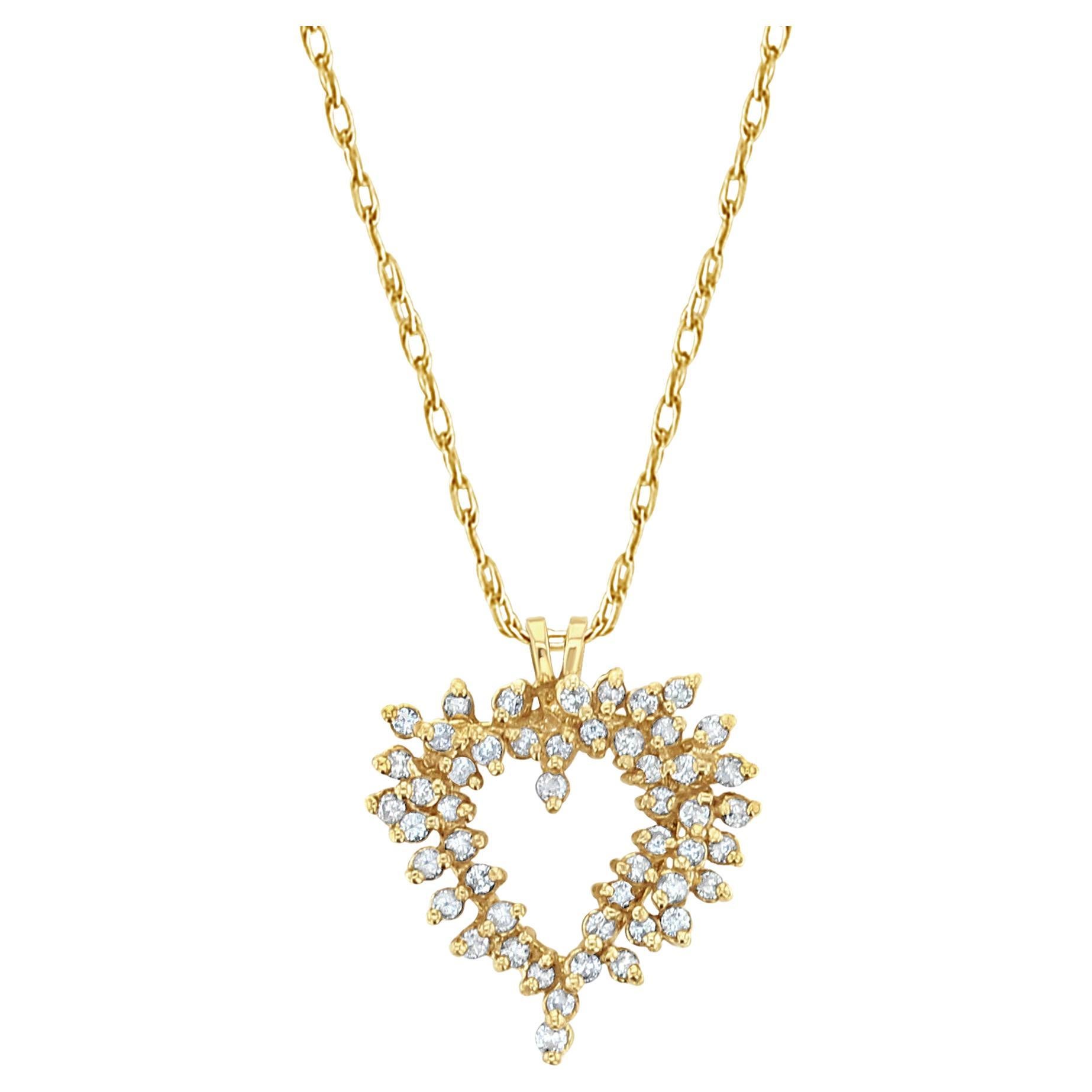 Half Carat Diamond Cluster Heart Necklace 14k Yellow Gold
