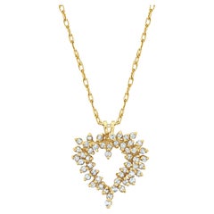 Half Carat Diamond Cluster Heart Necklace 14k Yellow Gold