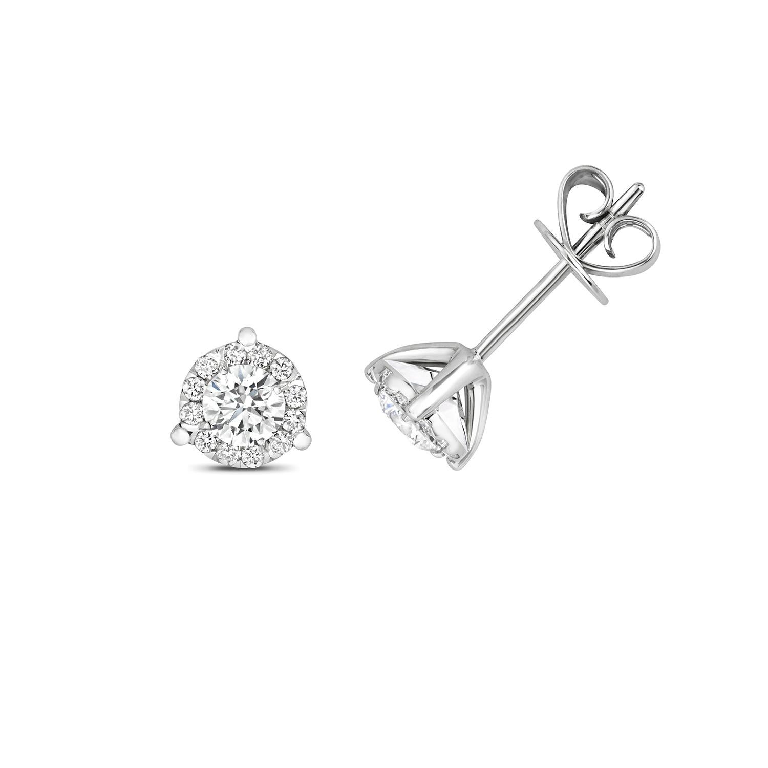 Half Karat Diamant-Ohrringe 0,50 Karat runde Halo-Ohrstecker aus 18 Karat Weißgold G SI1 Damen im Angebot