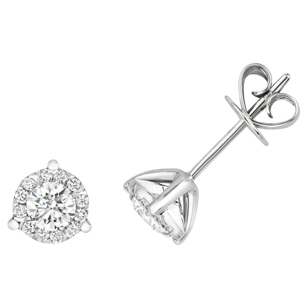 Half Carat Diamond Earrings 0.50ct round halo studs in 18ct White Gold G SI1 For Sale