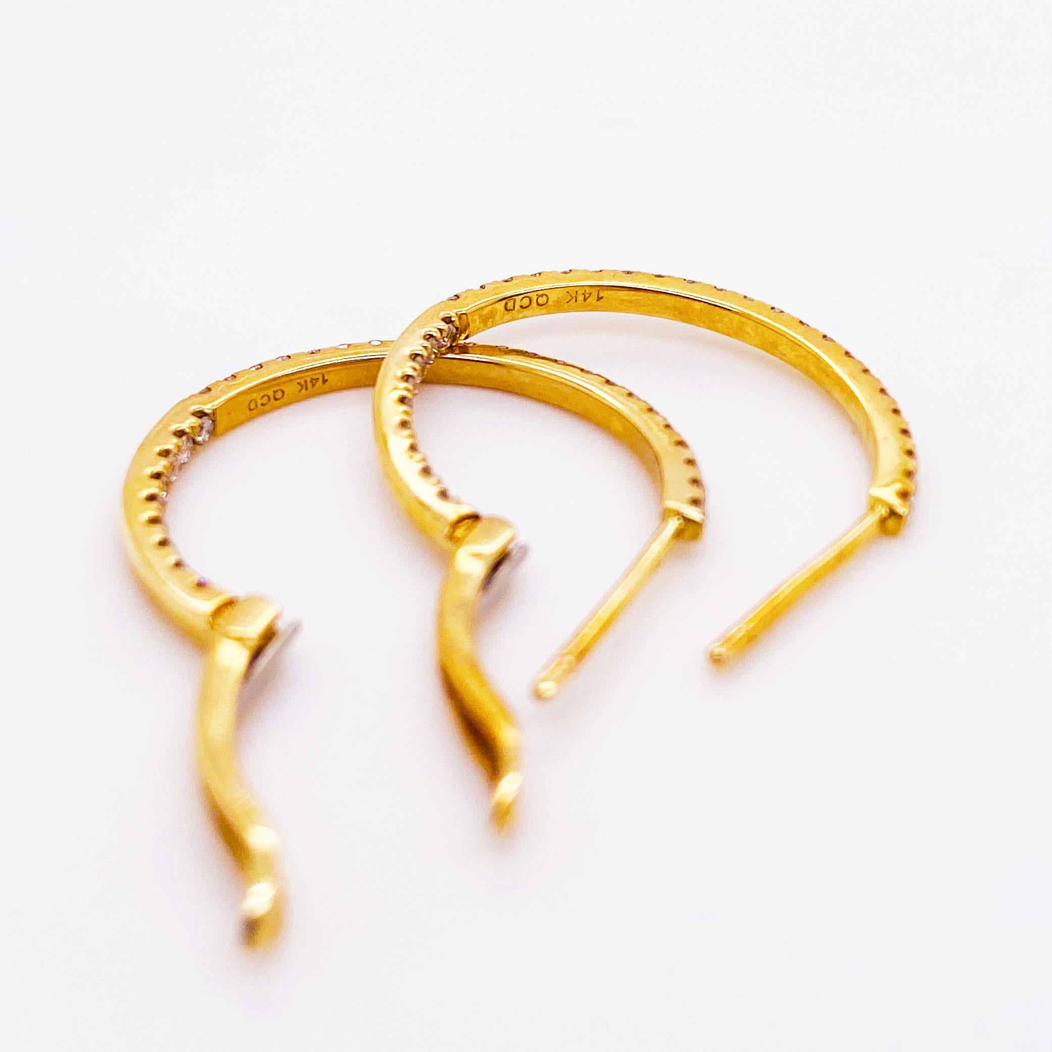 Taille ronde Créoles en or jaune avec diamants de 0,50 carat à l'intérieur et extérieur des boucles d'oreilles en or jaune en vente