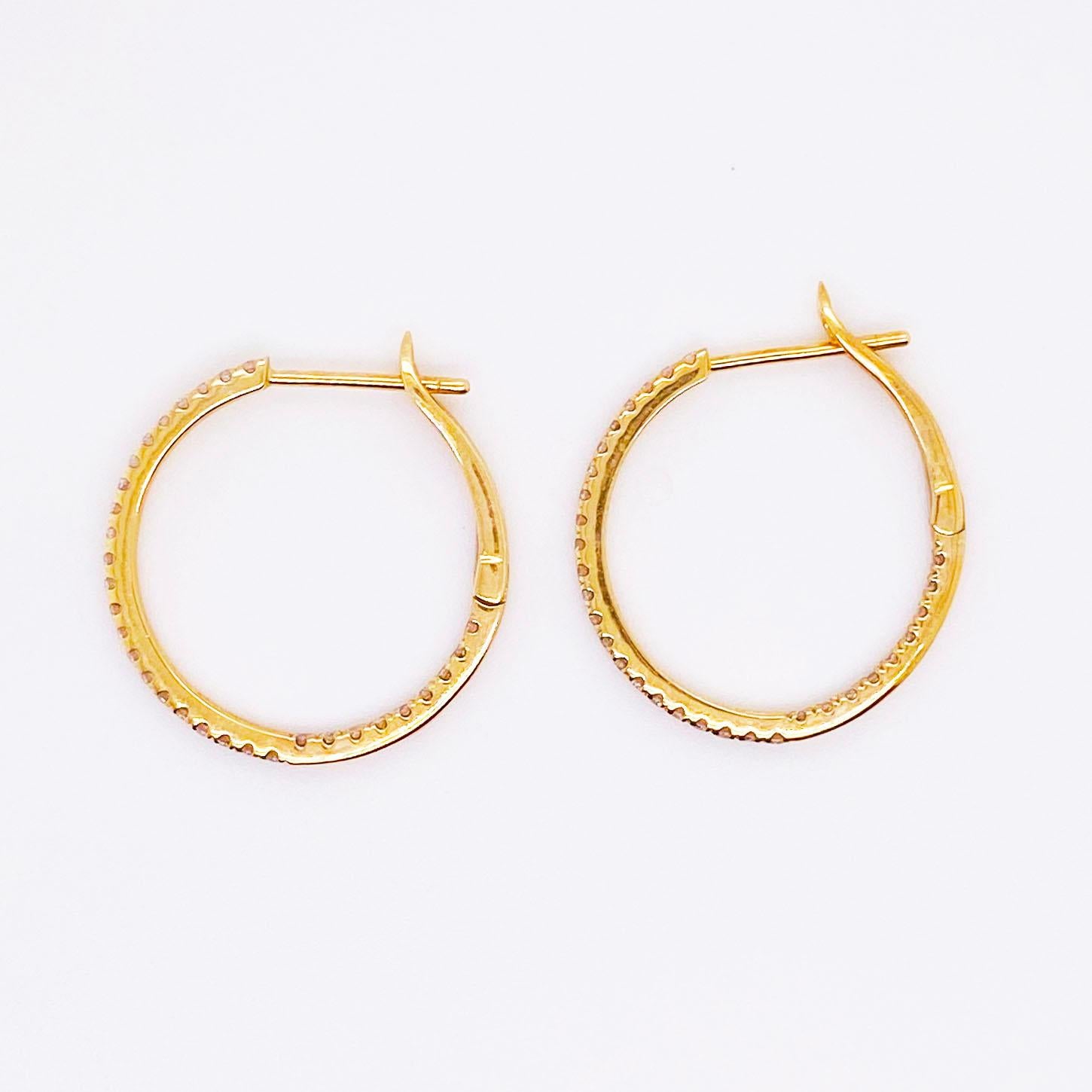 Modern Half Carat Diamond Inside Out Hoop Earrings Yellow Gold 0.50ct Diamond Hoops For Sale