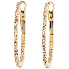 Half Carat Diamond Inside Out Hoop Earrings 14 Karat Gold 0.50ct Diamond Hoops