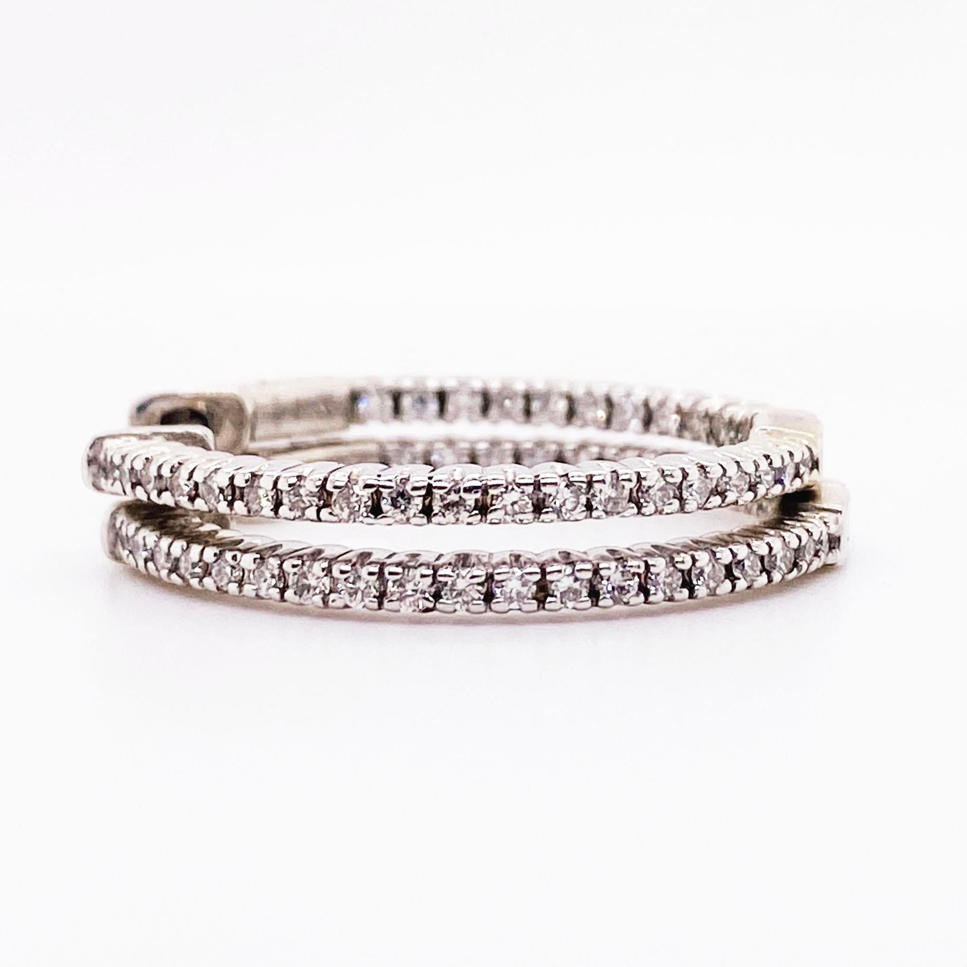 These diamond inside out hoops are a staple in any fine jewelry collection. The 1 inch diameter is a perfect size for any occasion. They can be worn casually or for a more formal event. The hoops have round brilliant diamonds covering the top front