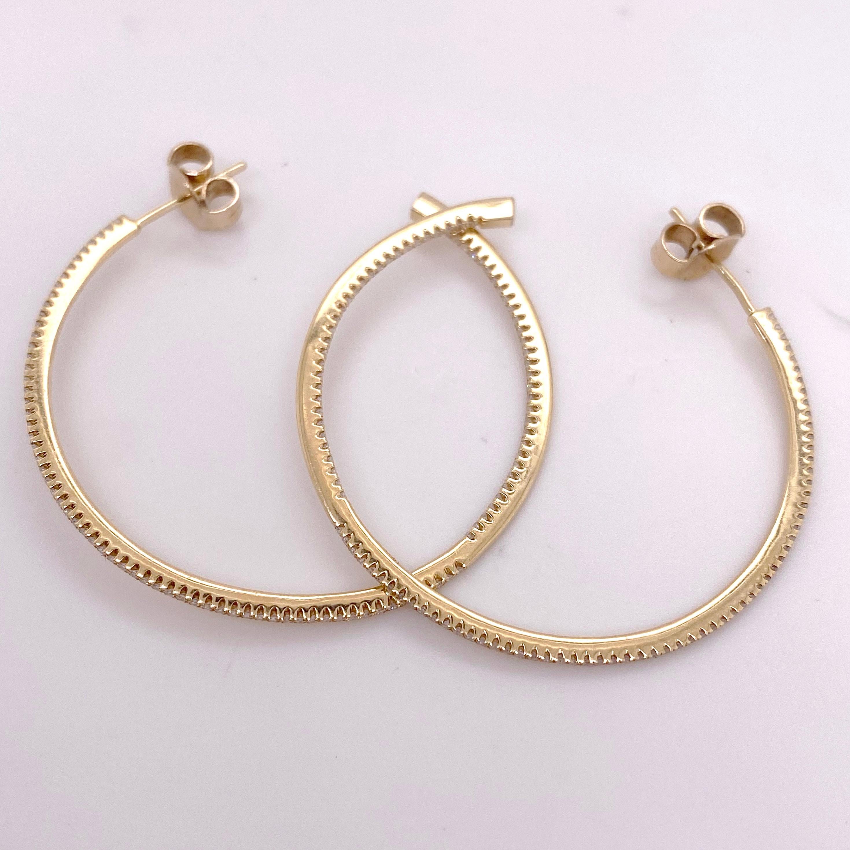 Contemporary Half Carat Diamond Inside Out Hoop Earrings Yellow Gold Diamond Hoops For Sale