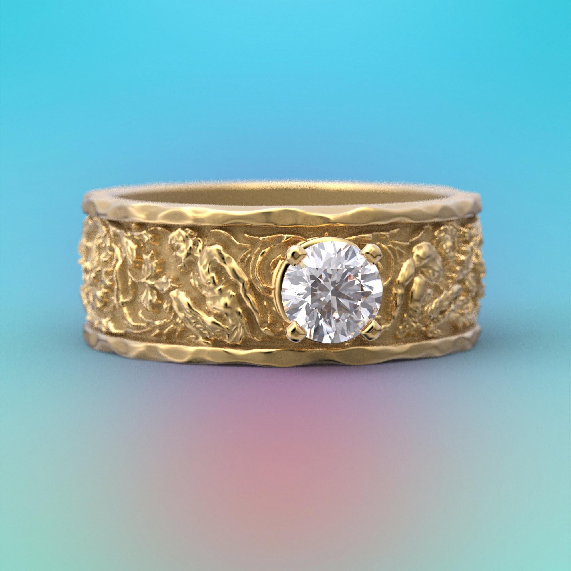 For Sale:  Half Carat Diamond Men's Gold Band in 14k Gold, Designed and Crafted in Italy 2