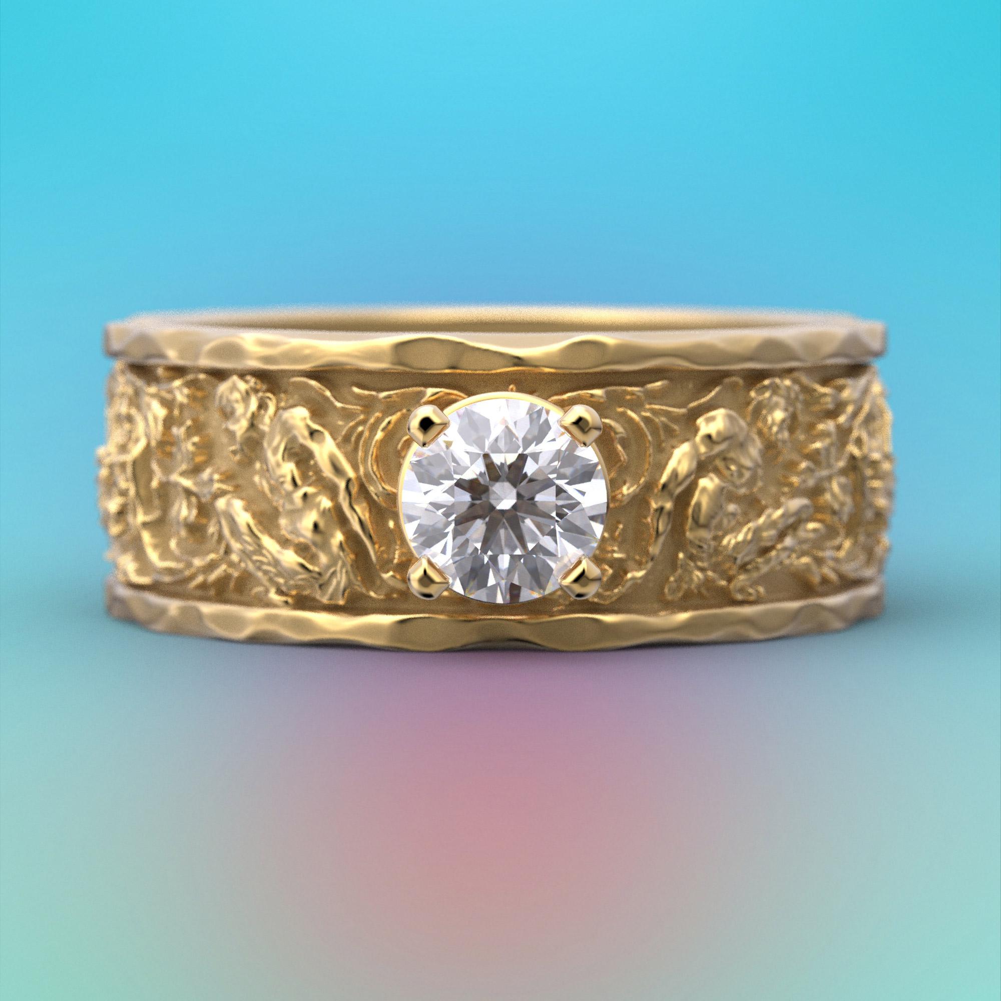 For Sale:  Half Carat Diamond Men's Gold Band in 14k Gold, Designed and Crafted in Italy 3