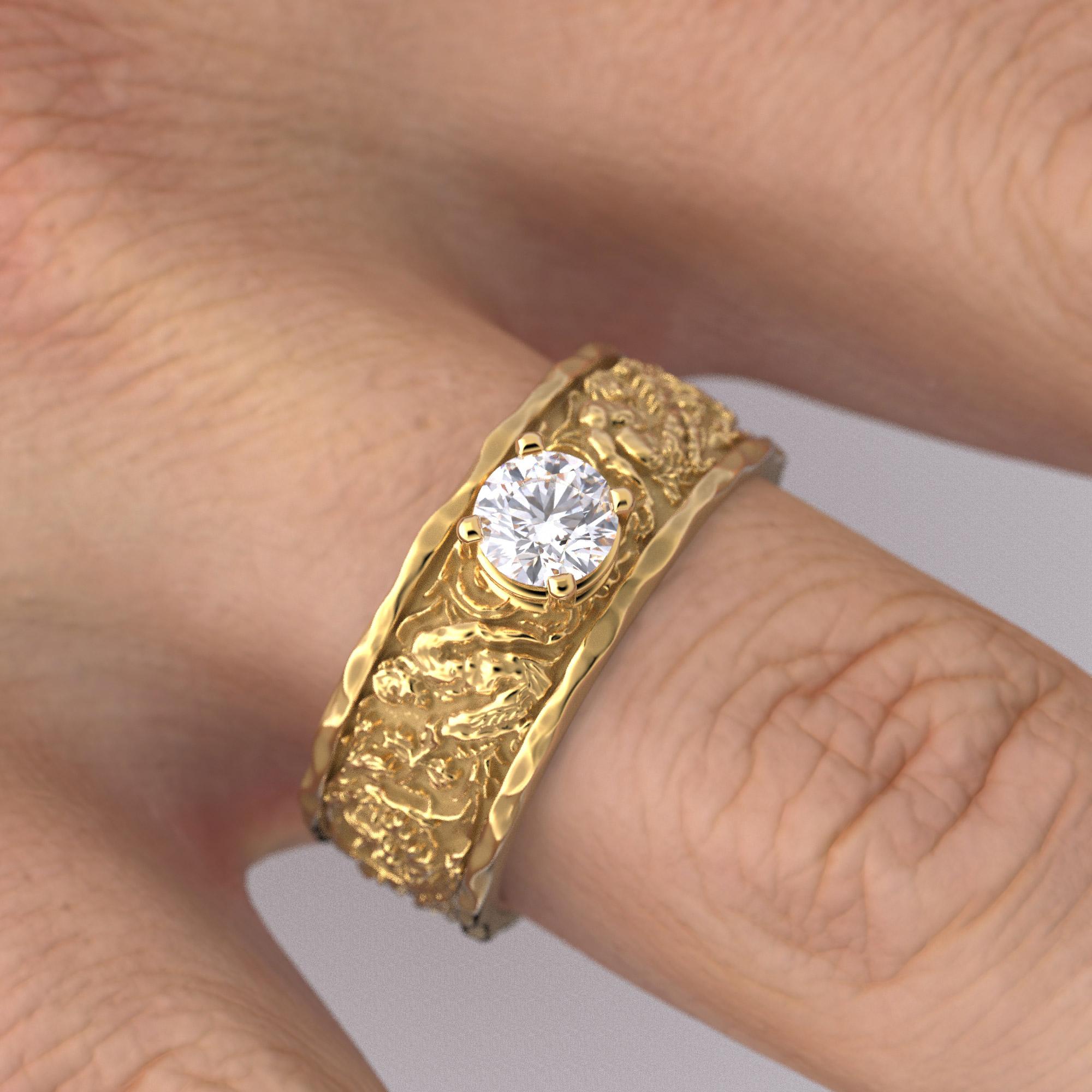 For Sale:  Half Carat Diamond Men's Gold Band in 14k Gold, Designed and Crafted in Italy 8