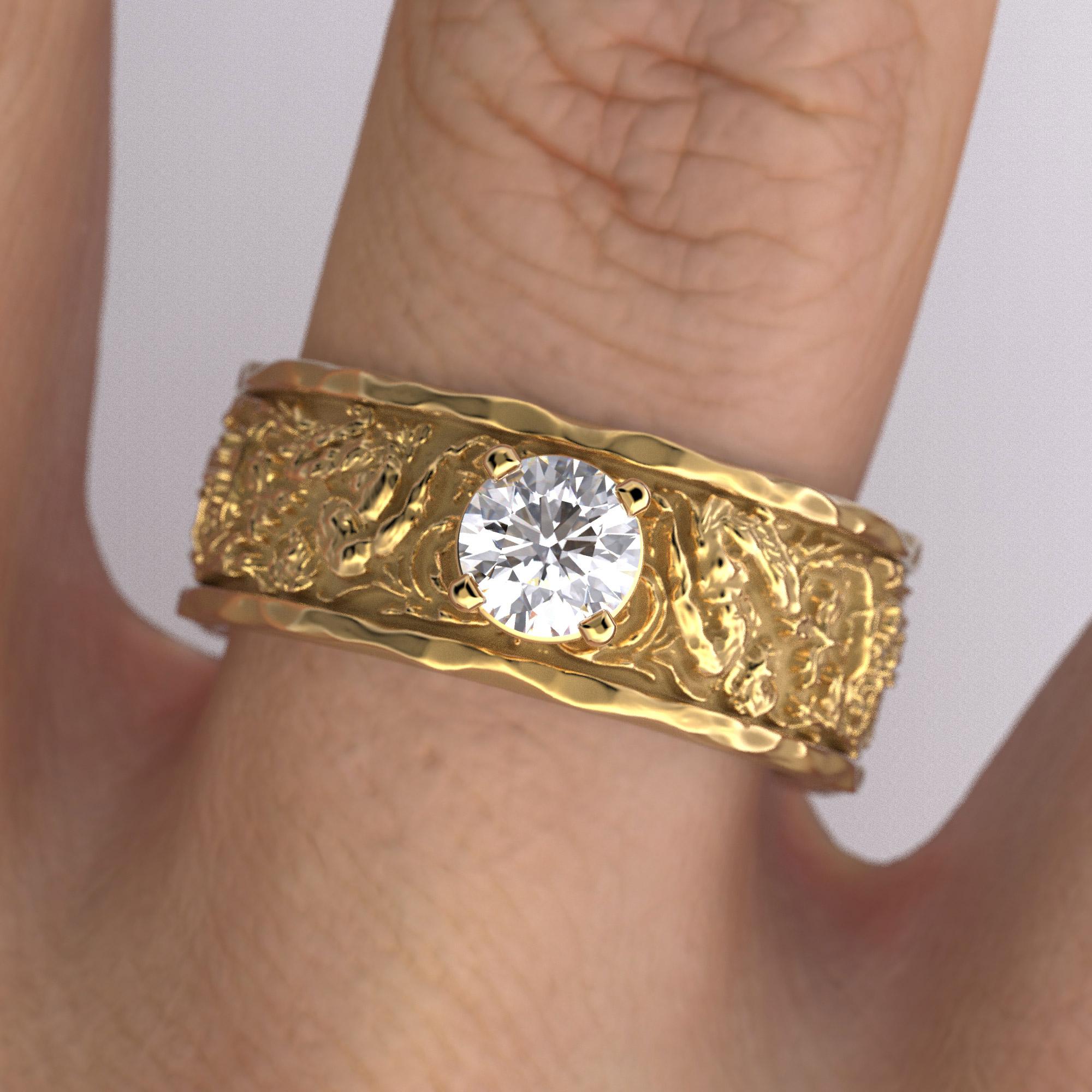For Sale:  Half Carat Diamond Men's Gold Band in 14k Gold, Designed and Crafted in Italy 9
