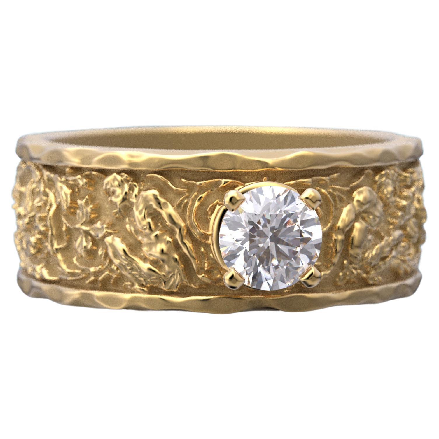 For Sale:  Half Carat Diamond Men's Gold Band in 14k Gold, Designed and Crafted in Italy