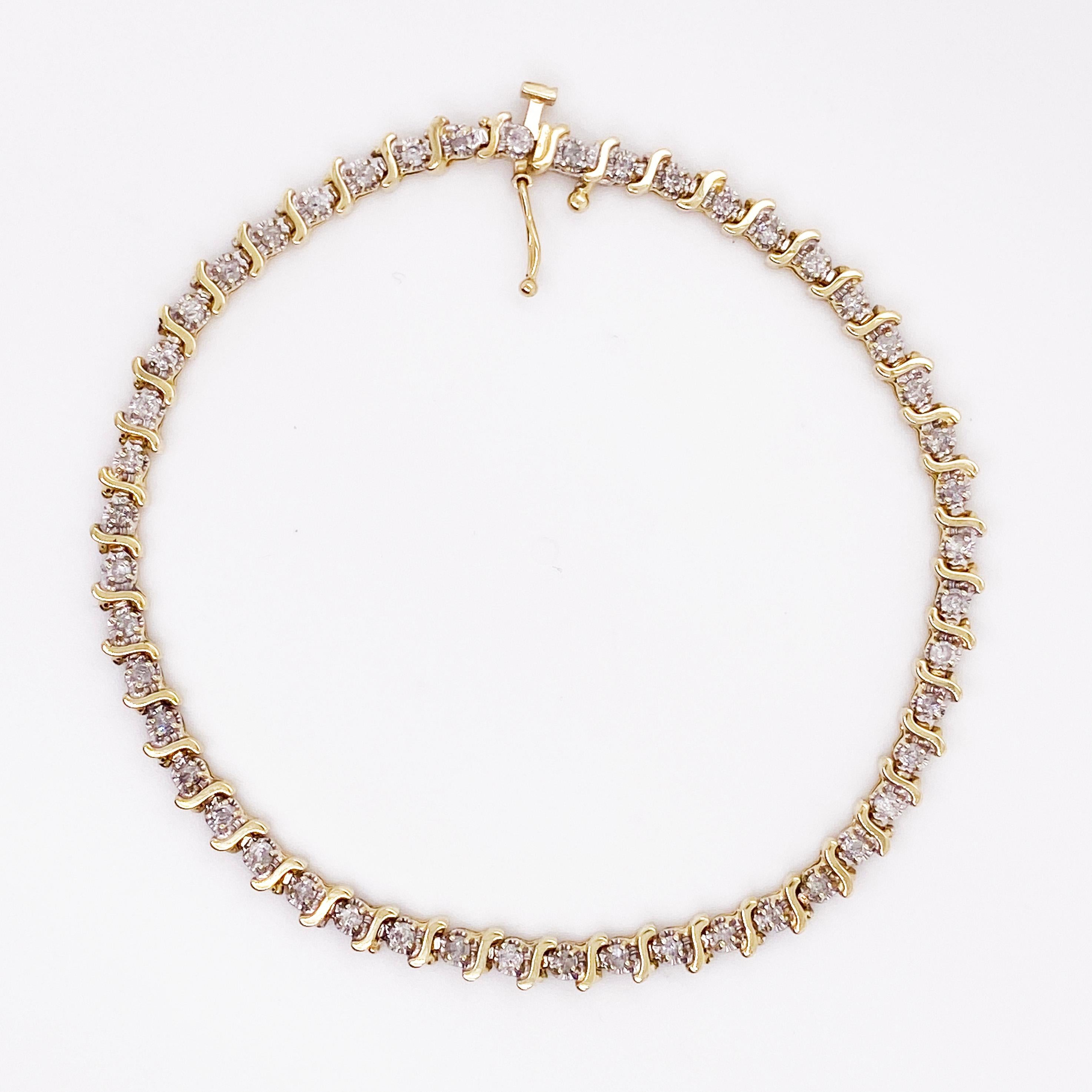 Rétro Bracelet tennis en or 14 carats avec diamants demi-carats et bracelet en diamants ronds de 0,50 carat en vente