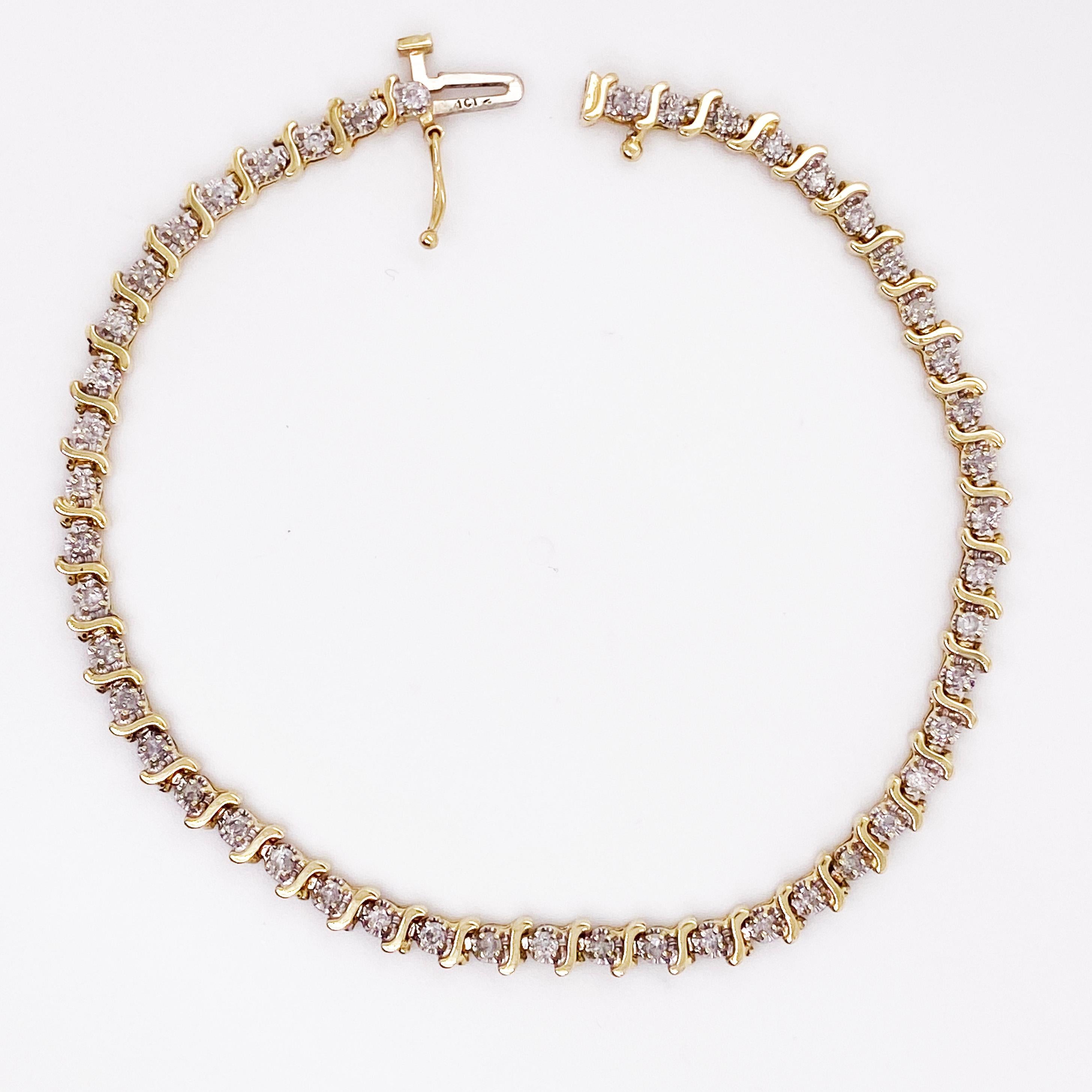Taille ronde Bracelet tennis en or 14 carats avec diamants demi-carats et bracelet en diamants ronds de 0,50 carat en vente