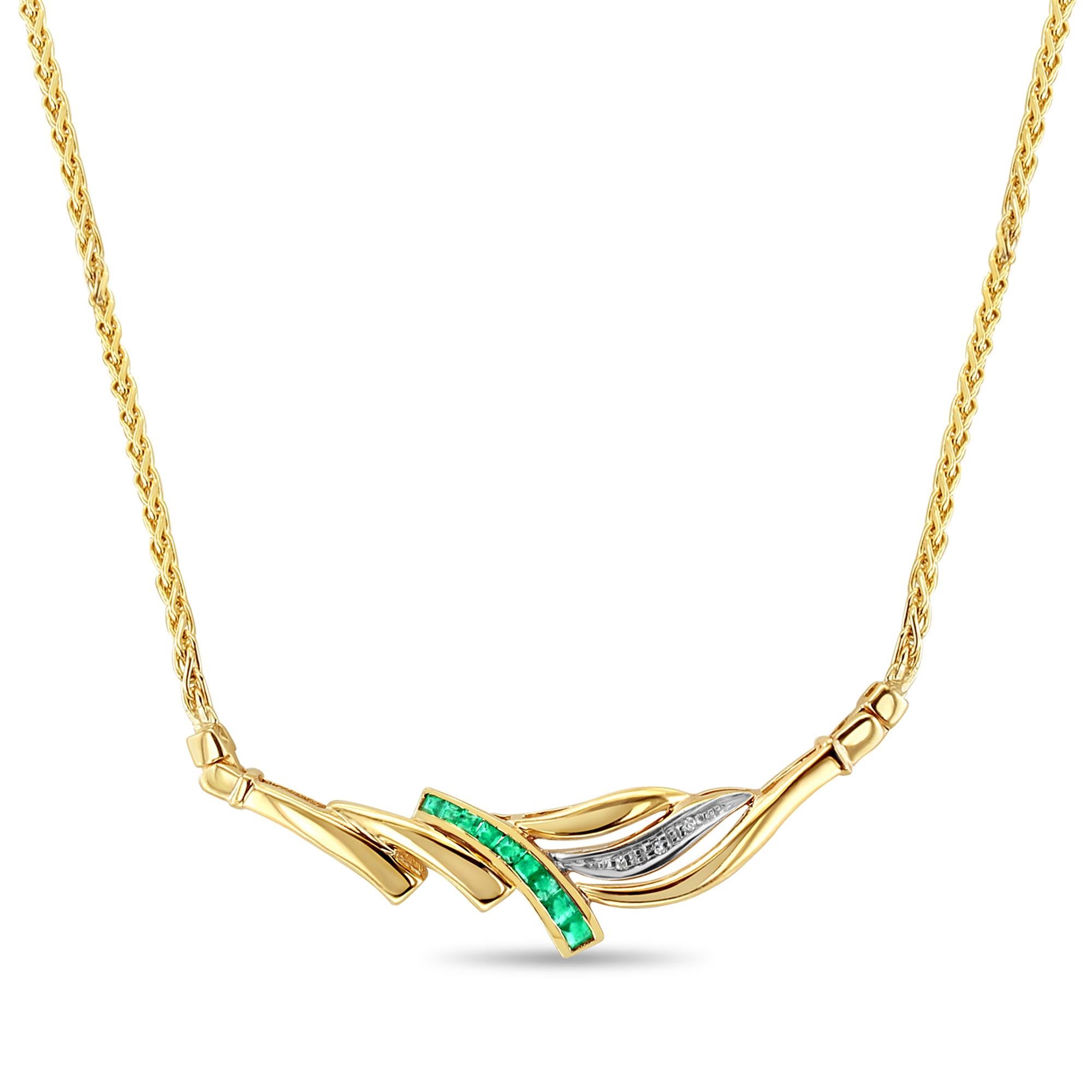 Collier en or jaune 14 carats avec émeraudes et diamants de demi carat avec chaîne blé Neuf - En vente à Sugar Land, TX