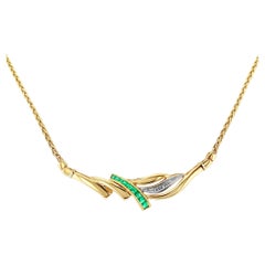 Halskette mit halber Karat Smaragd & Diamant mit Weizenkette 14k Gelbgold