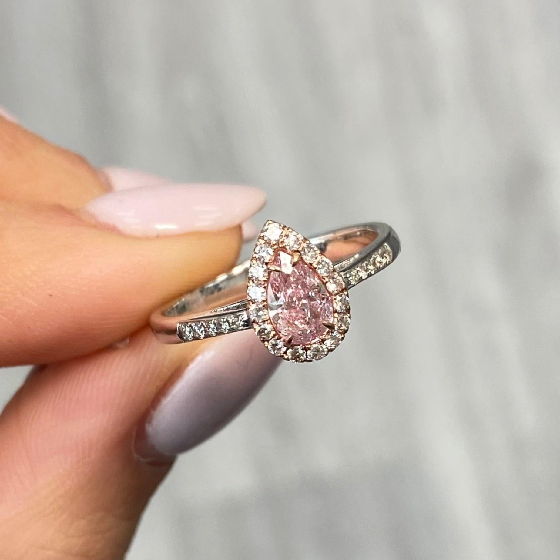 Pear Cut Half Carat Light Pink Pear Shape Diamond Ring For Sale