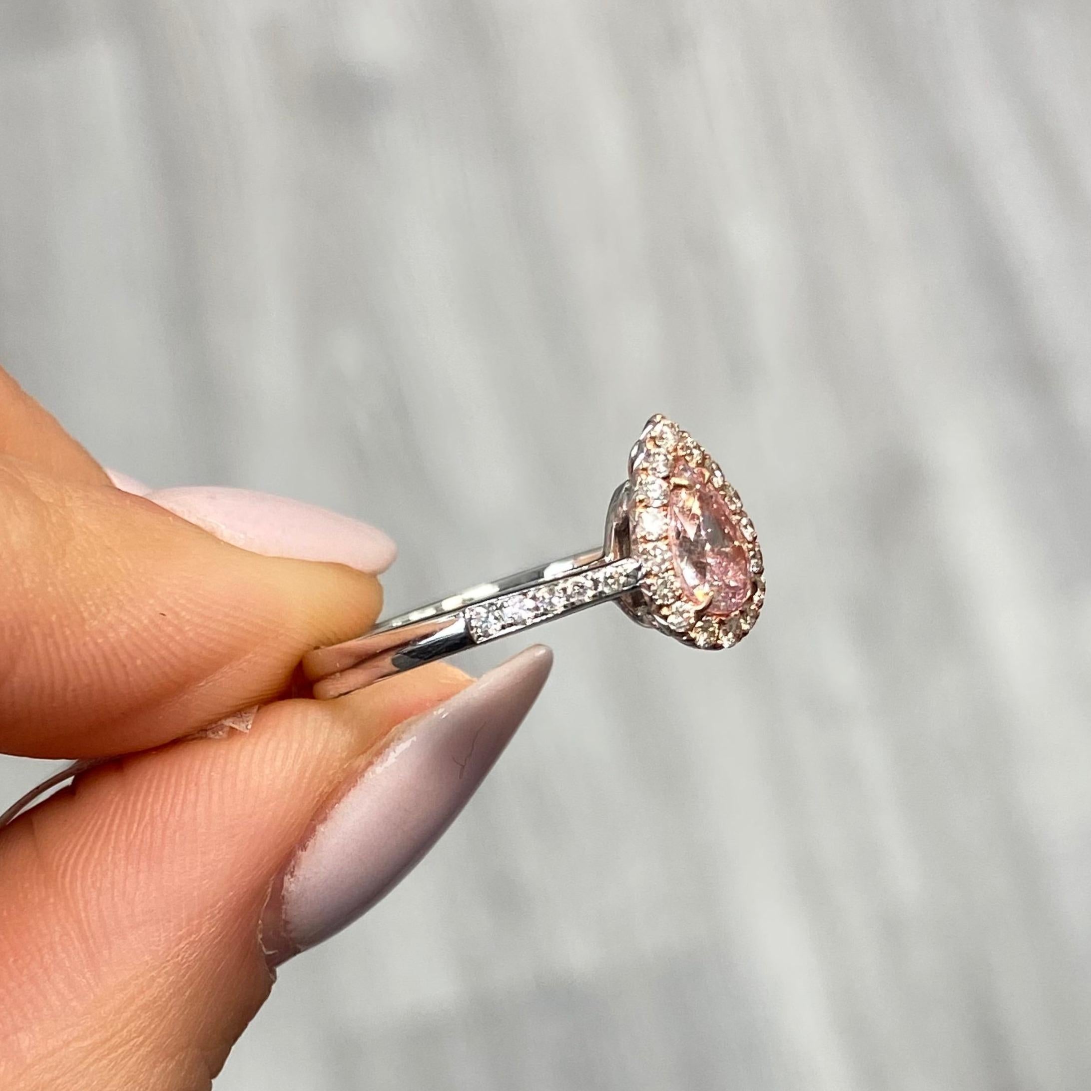 Women's Half Carat Light Pink Pear Shape Diamond Ring For Sale