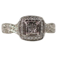 Half Carat Natural Diamond Illusion Style Engagement Ring in 10K White Gold