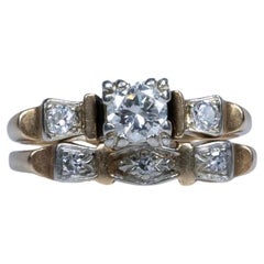 Set da sposa retrò con diamante vecchio taglio europeo da mezzo carato in oro giallo 14K