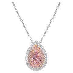 Half Carat Pink Pear Diamond Double Halo Pendant