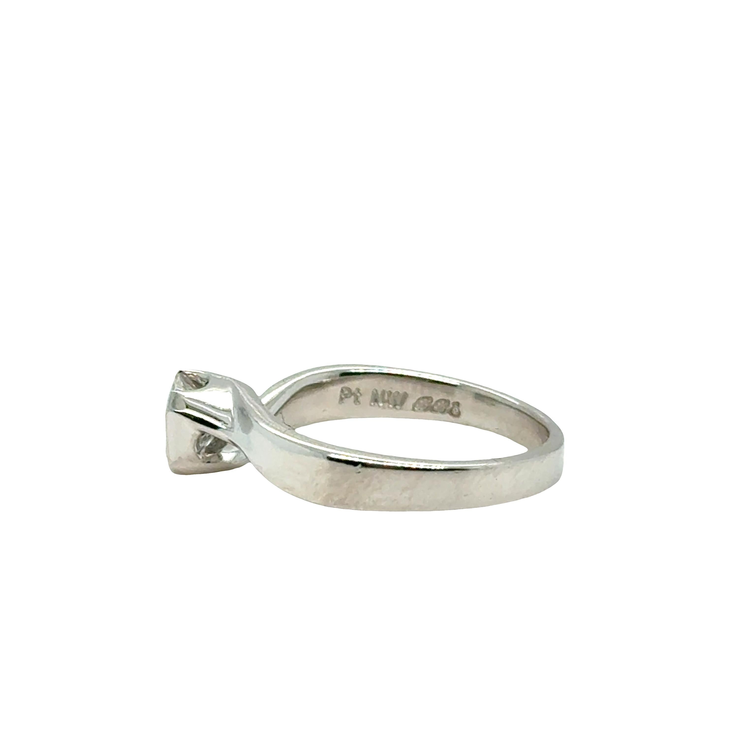 Modern Half Carat Princess Cut Diamond Solitaire Ring Twisted Shank Design Platinum For Sale