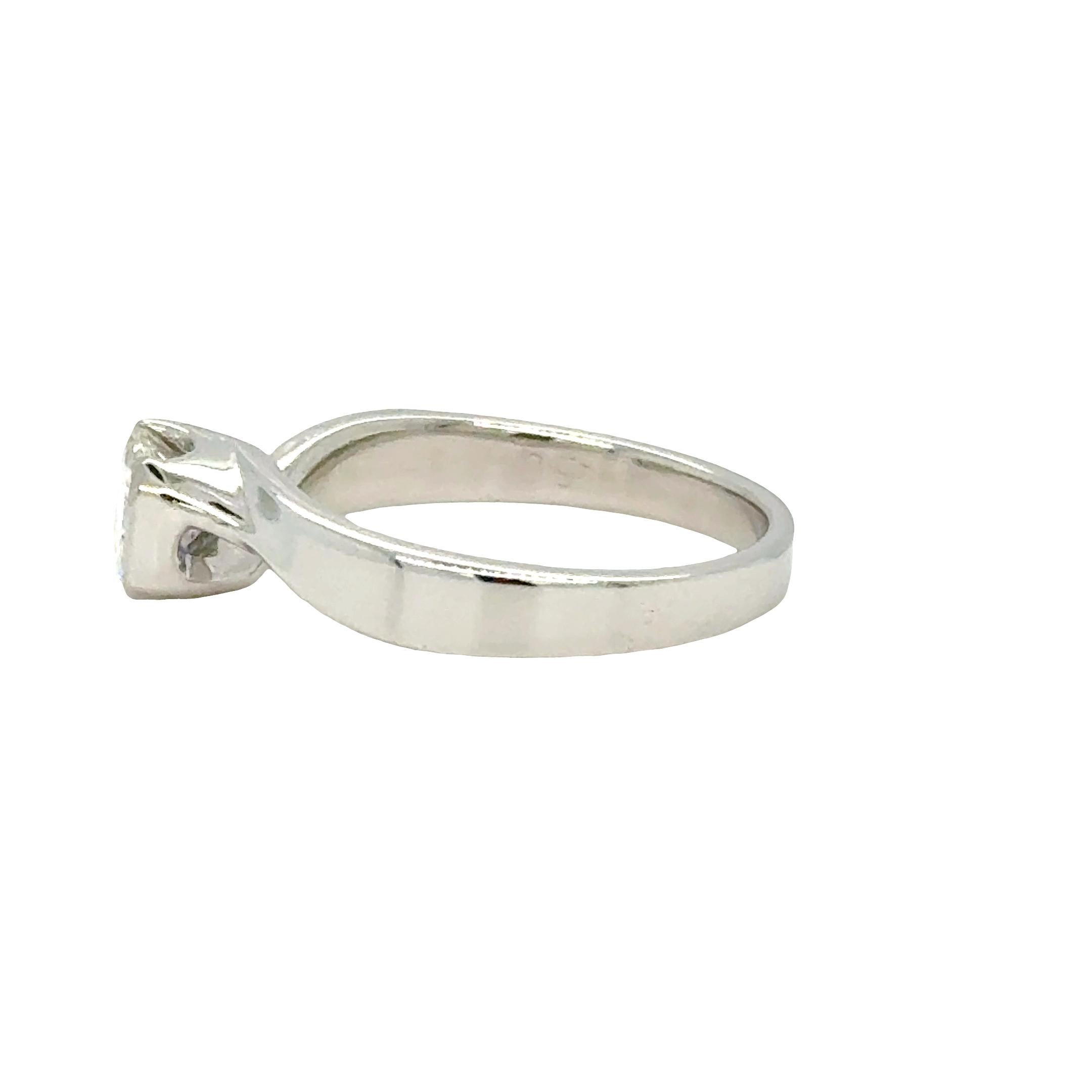 Women's or Men's Half Carat Princess Cut Diamond Solitaire Ring Twisted Shank Design Platinum For Sale