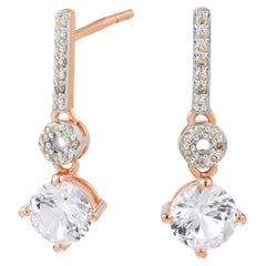 Half Carat Sized White Sapphire and Brown Diamond Drop Earring